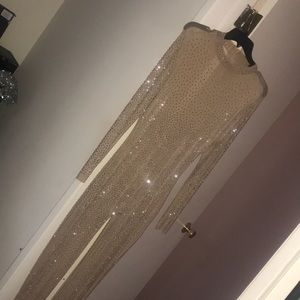 Nude rhinestone jumpsuit